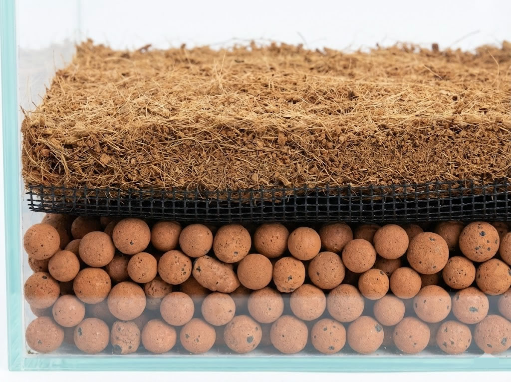 土とハイドロボールの層(横から見た例)