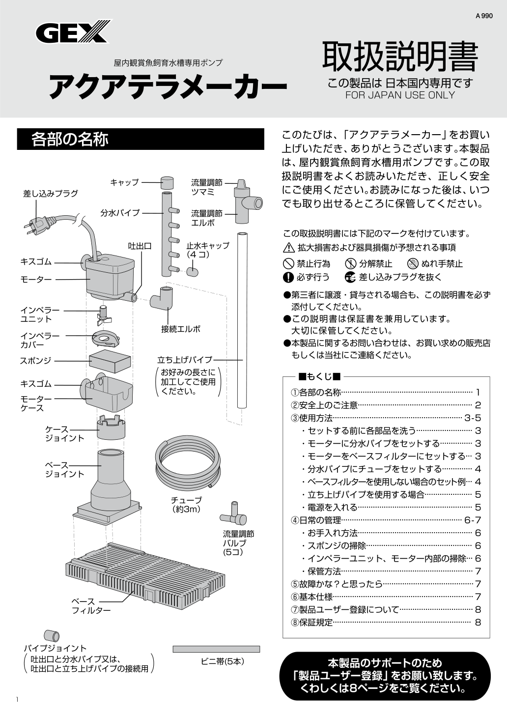 アクアテラメーカー 各部名称・セット内容