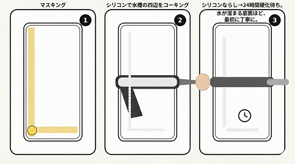 シリコン増し打ちの工程イメージ