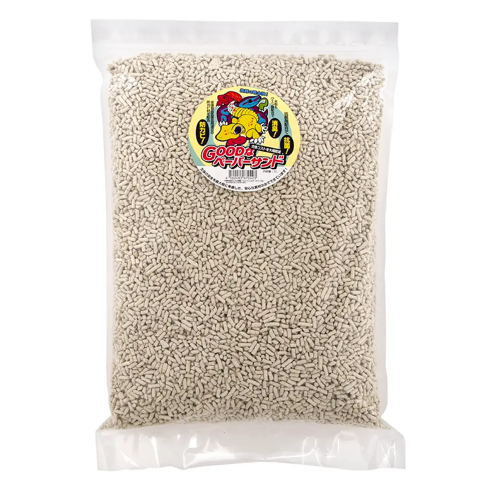 ペーパーサンド 3L（邑楽ファーム）レビュー｜粉塵少なめ・消臭・霧吹き湿度調整がしやすい床材の使い方のトップイメージ